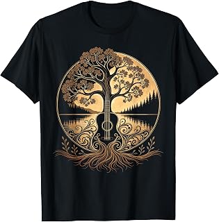 Acoustic Guitar Tree by the Lake Roots Nature Music T-Shirt