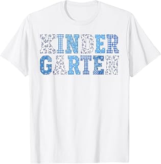 Kindergarten Teacher Blue Patchwork Back to School Girls T-Shirt