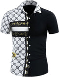 Men's Baroque Printed Dress Shirts Short Sleeve Button Down Business Dress Shirts