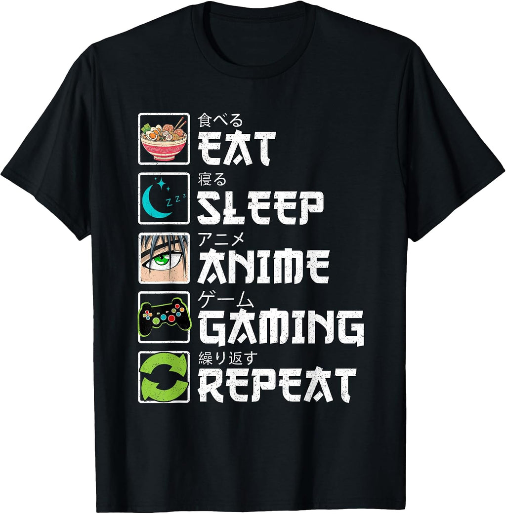 Eat Sleep Anime Gaming Repeat Gamer Men Teen Boy Gifts Anime T-Shirt