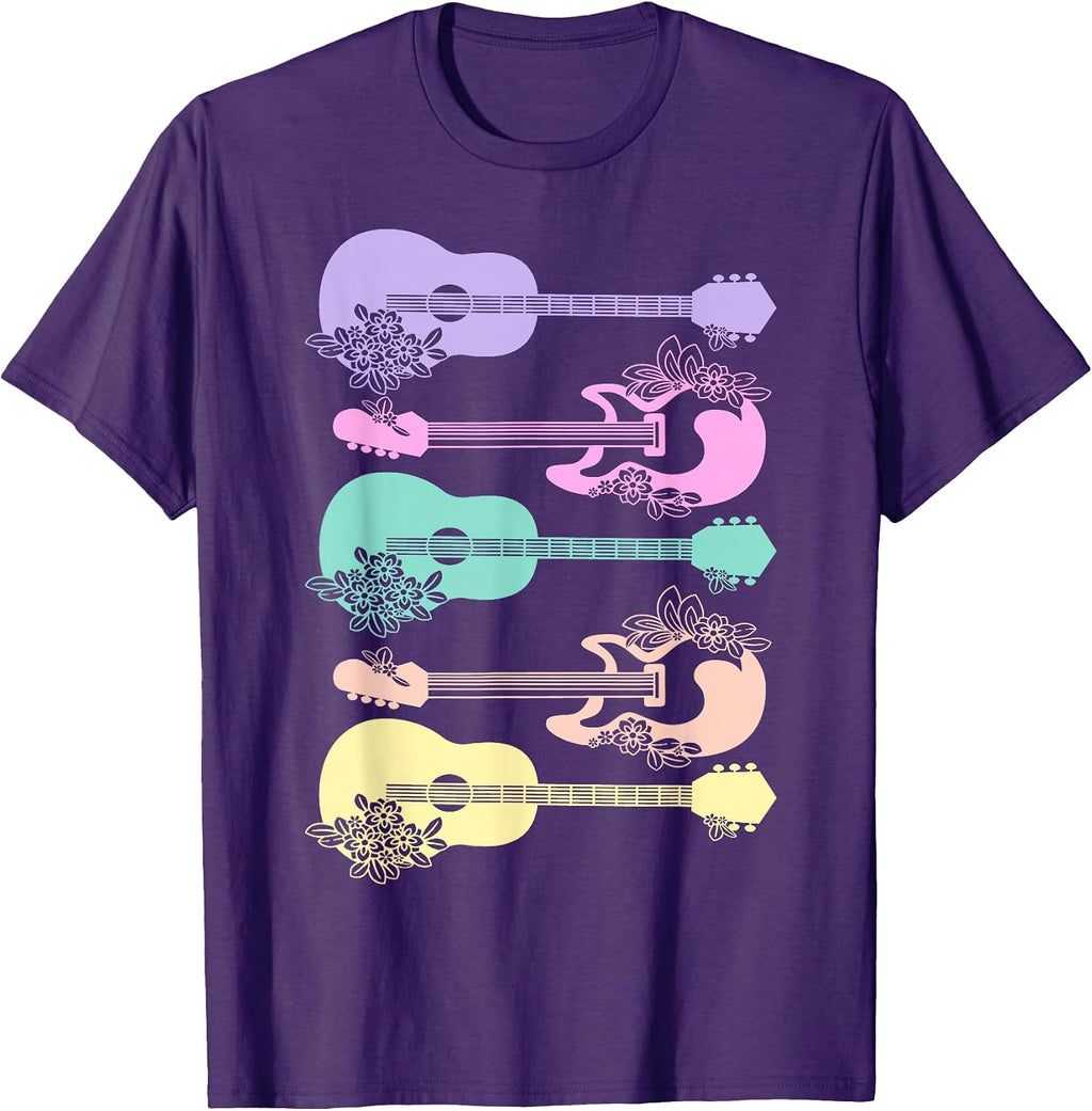 Guitar Lover Girls Pastel Theme Guitars Flowers Music Band T-Shirt