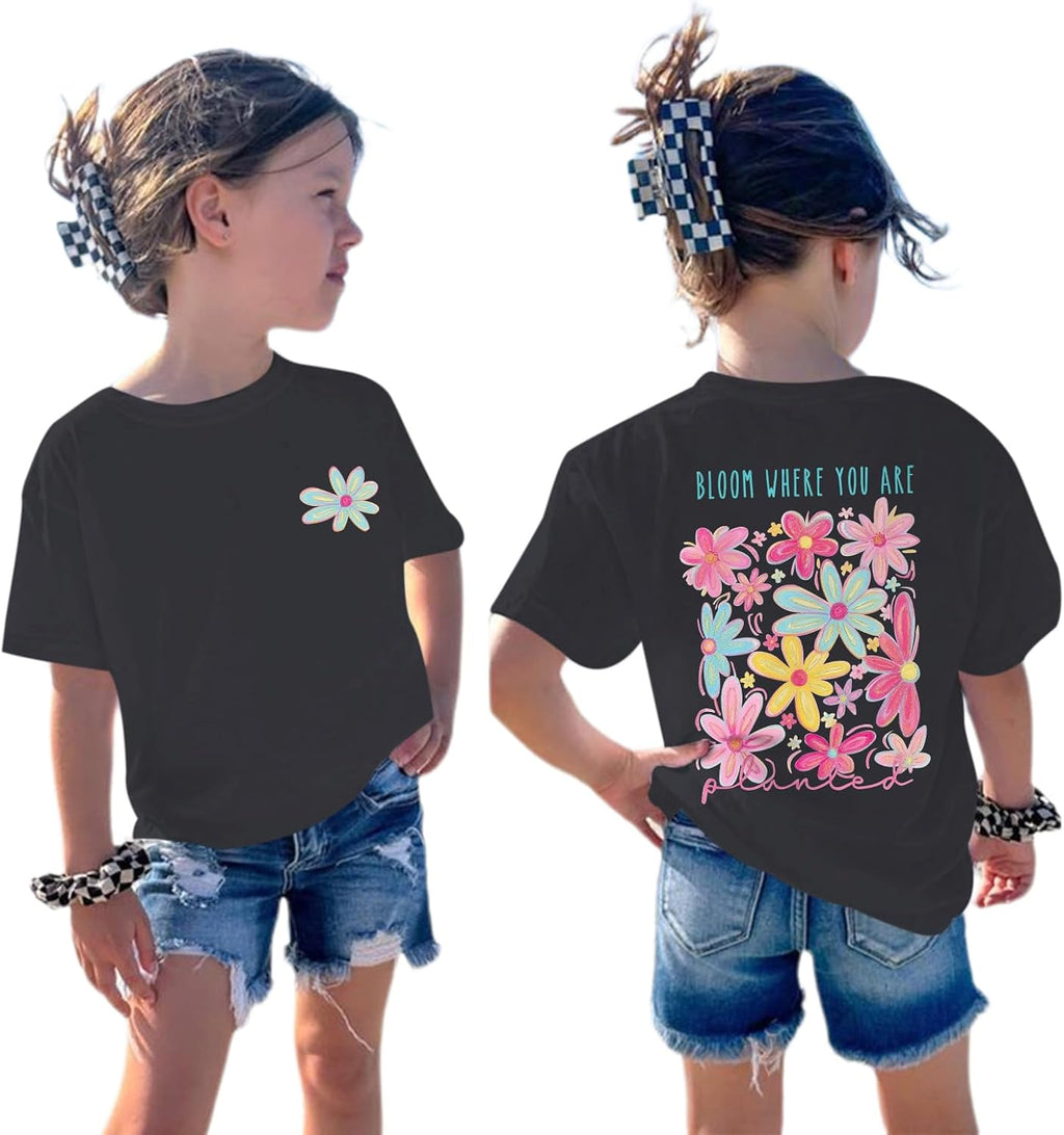 Girls Christian Flower Graphic Tees Cute Aesthetic Floral Shirts Kids Positive T Shirts Inspirational Preppy Tops