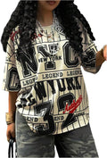 Women's Y2k Graphic T-Shirts Drop Shoulder Short Sleeve Baggy Tee Tops Streetwear