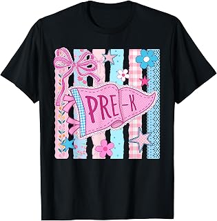 Striped Floral Pennant Flag Back to School Pre-K Preschool T-Shirt