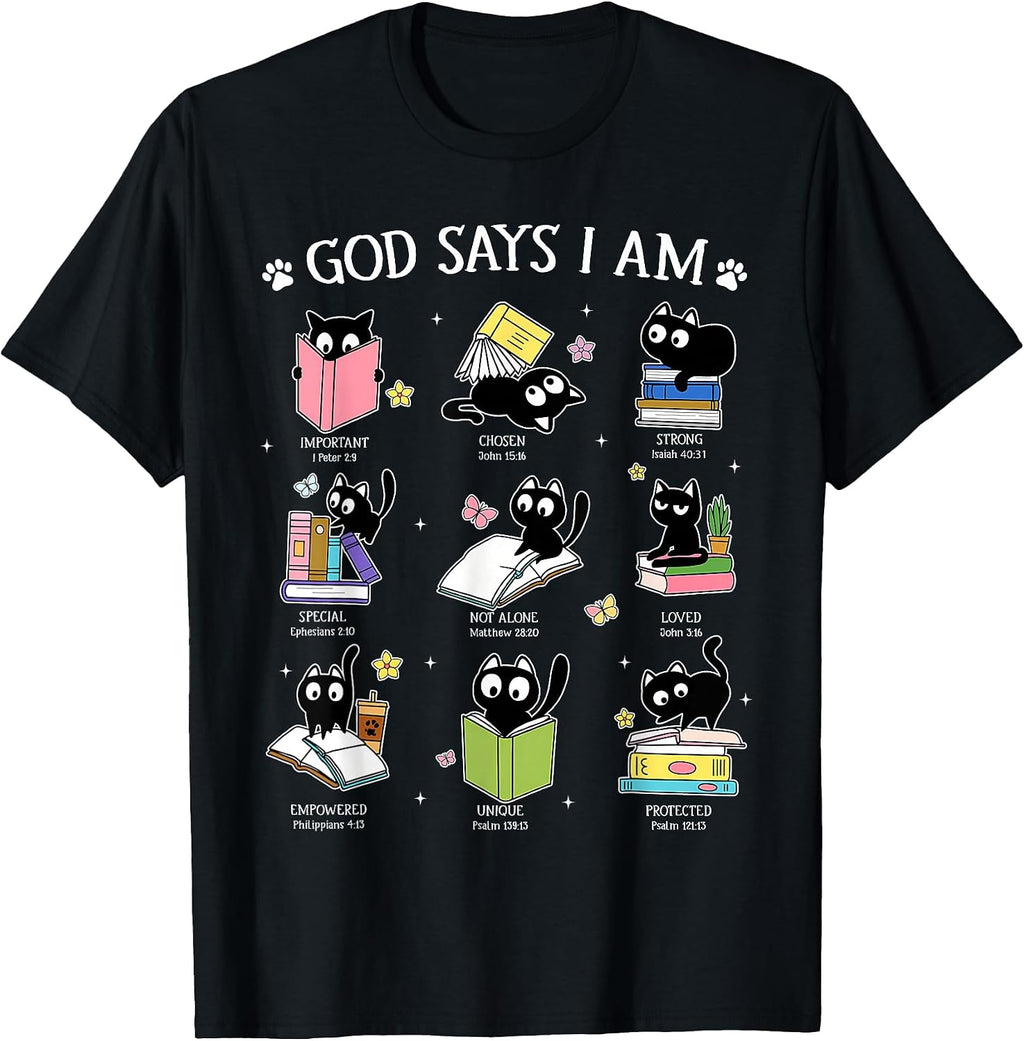 God Says I Am Cat Book Lover Christian Cute Jesus Girls Kids T-Shirt