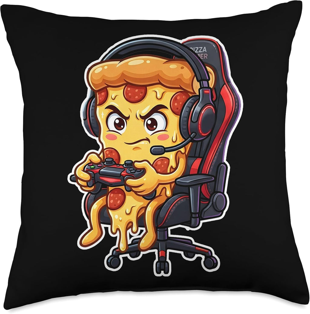 Gamer Pizza Video Gaming Funny Video Gamer Boys Kids Men Throw Pillow