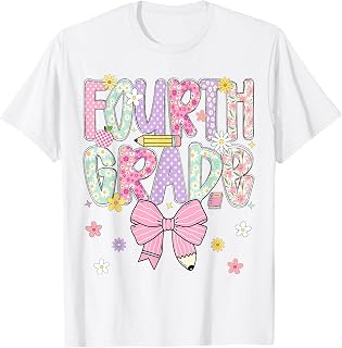 Fourth 4th Grade Teachers Girls Back to School Pencil Bow T-Shirt