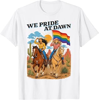 Funny Lesbian Cowgirl We Pride at Dawn Queer Western LGBTQ T-Shirt