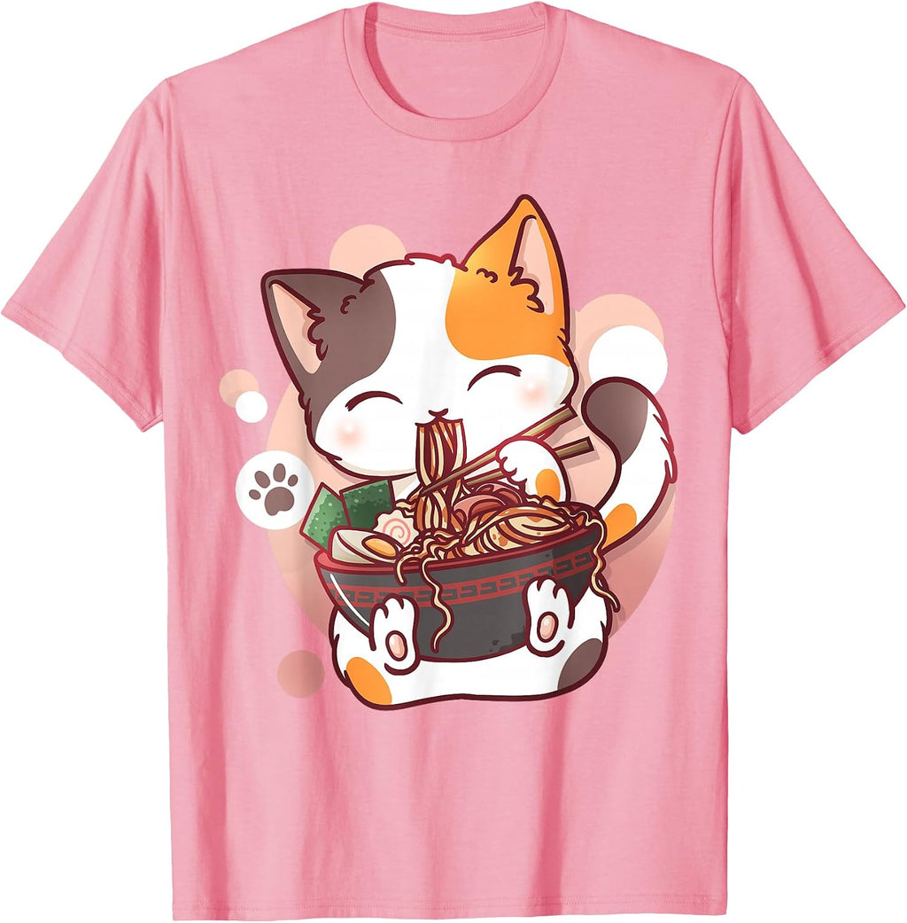 Ramen Cat Anime Bowl Kawaii Neko Japanese T-Shirt Small