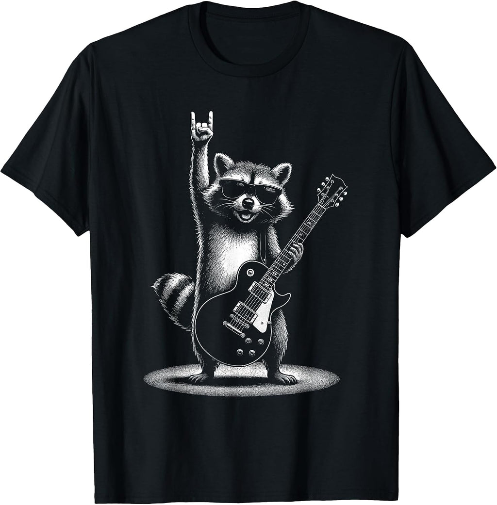 Raccoon Rock Music Band Guitar Men Women Kids Funny Raccoon T-Shirt