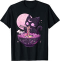 Pastel Goth Aesthetic Kawaii Creepy Cat Eating Ramen Noodles T-Shirt