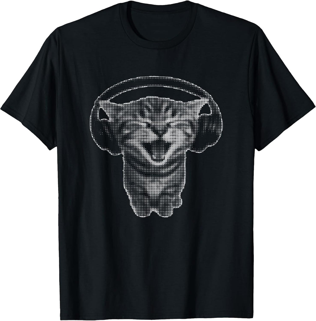Cute Headphones Cat Funny y2k Grunge Silly Graphic T-Shirt