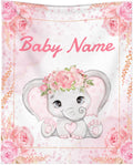 Custom Elephant Baby Blanket for Girls Women Pink Flowers Personalized Blanket with Name Soft Flannel Lightweight Throw Blankets for Bedding Practical Gifts X-Small 40×30in for Toddlers
