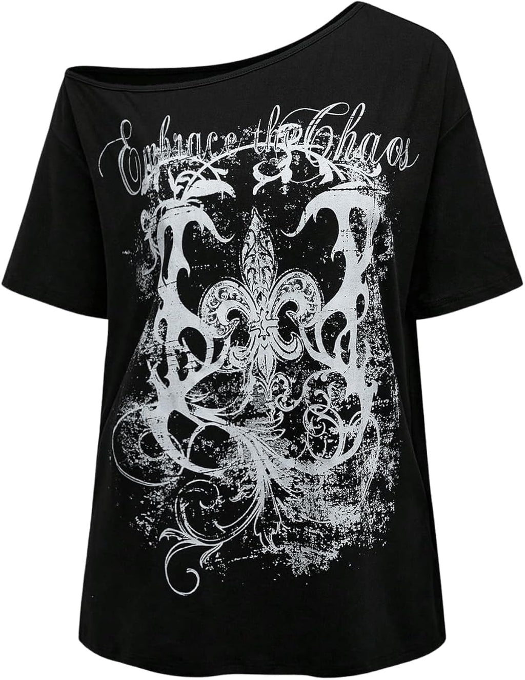 Women's Off The Shoulder Tops Graphic Tees Y2k Vintage Gothic Oversized T Shirts Streetwear