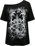 Women's Off The Shoulder Tops Graphic Tees Y2k Vintage Gothic Oversized T Shirts Streetwear