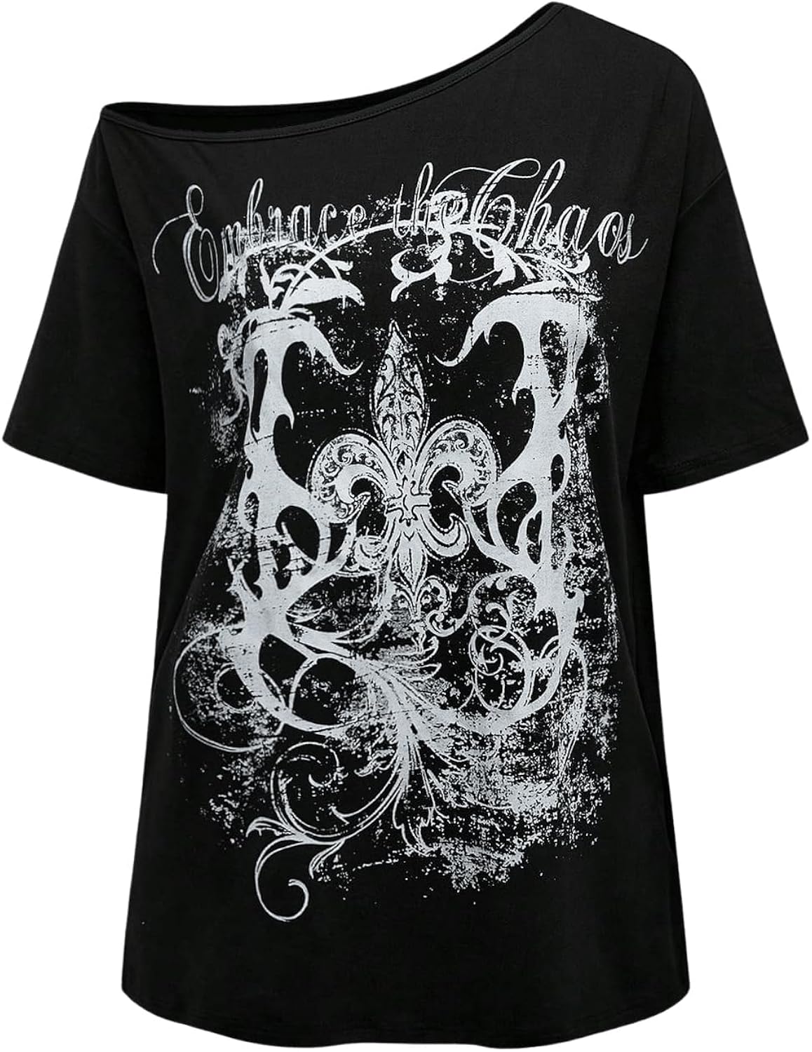 Women's Off The Shoulder Tops Graphic Tees Y2k Vintage Gothic Oversized T Shirts Streetwear