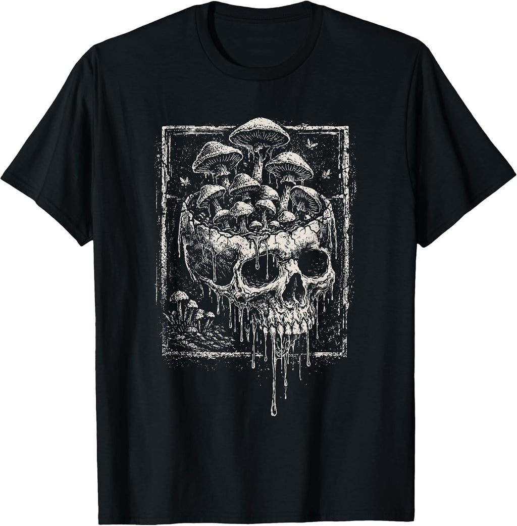 Skull Mushroom Dark Grunge Skeleton Forest Horror Aesthetic T-Shirt