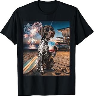 German Shorthaired Pointer Patriotic Beach Fireworks Dog Art T-Shirt