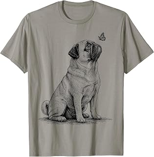 Pug Dog with Butterfly Graphic Tee Men Kids Dogs Face T-Shirt