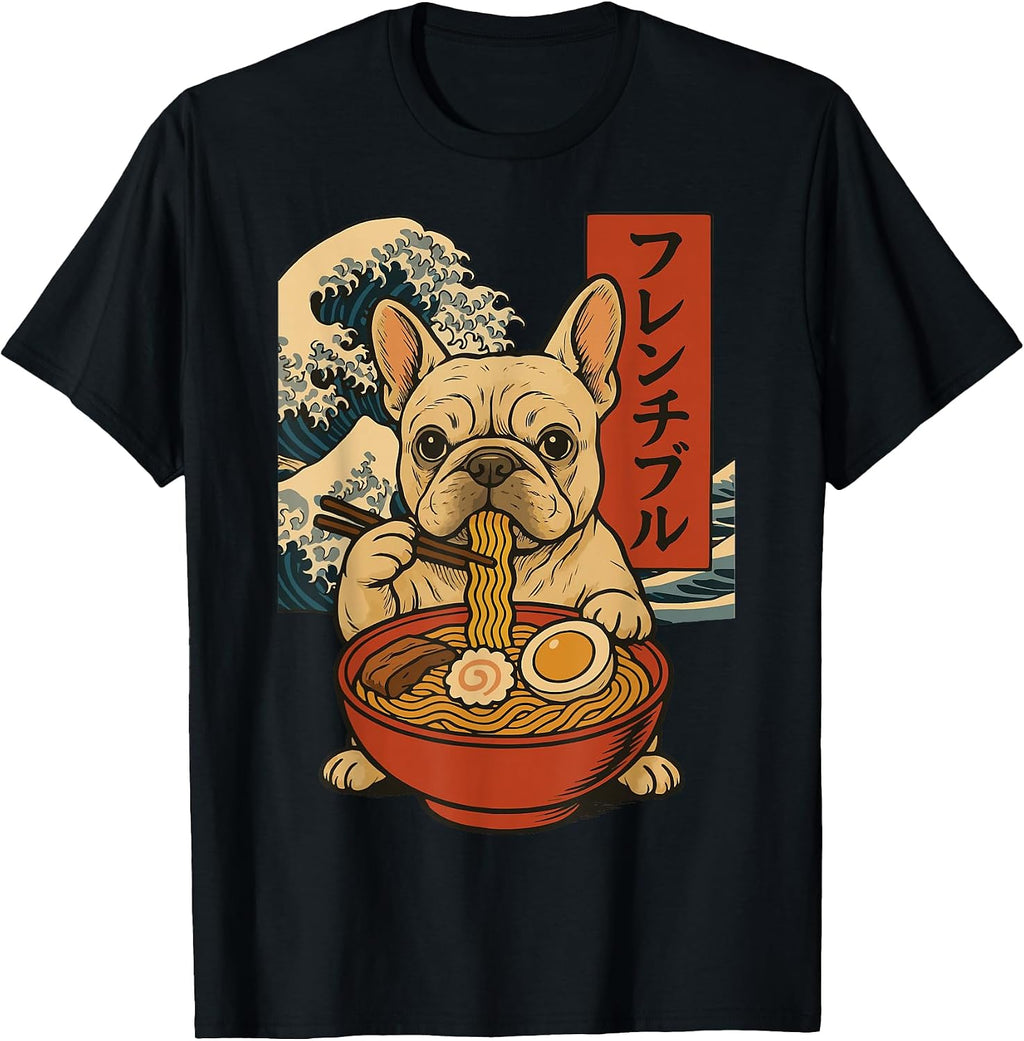 French Bulldog Eating Ramen Anime Japanese T-Shirt