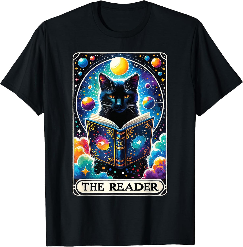 The Reader Book Lover Cat Tarot Card T-Shirt