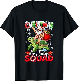 Christmas in July Squad Funny Hawaiian Santa Riding Turtle T-Shirt