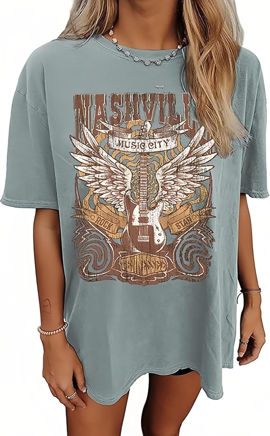 Oversized Country Music T-Shirt Women Crew Neck Summer Short Sleeve Oversized Rock Band Tee Tops