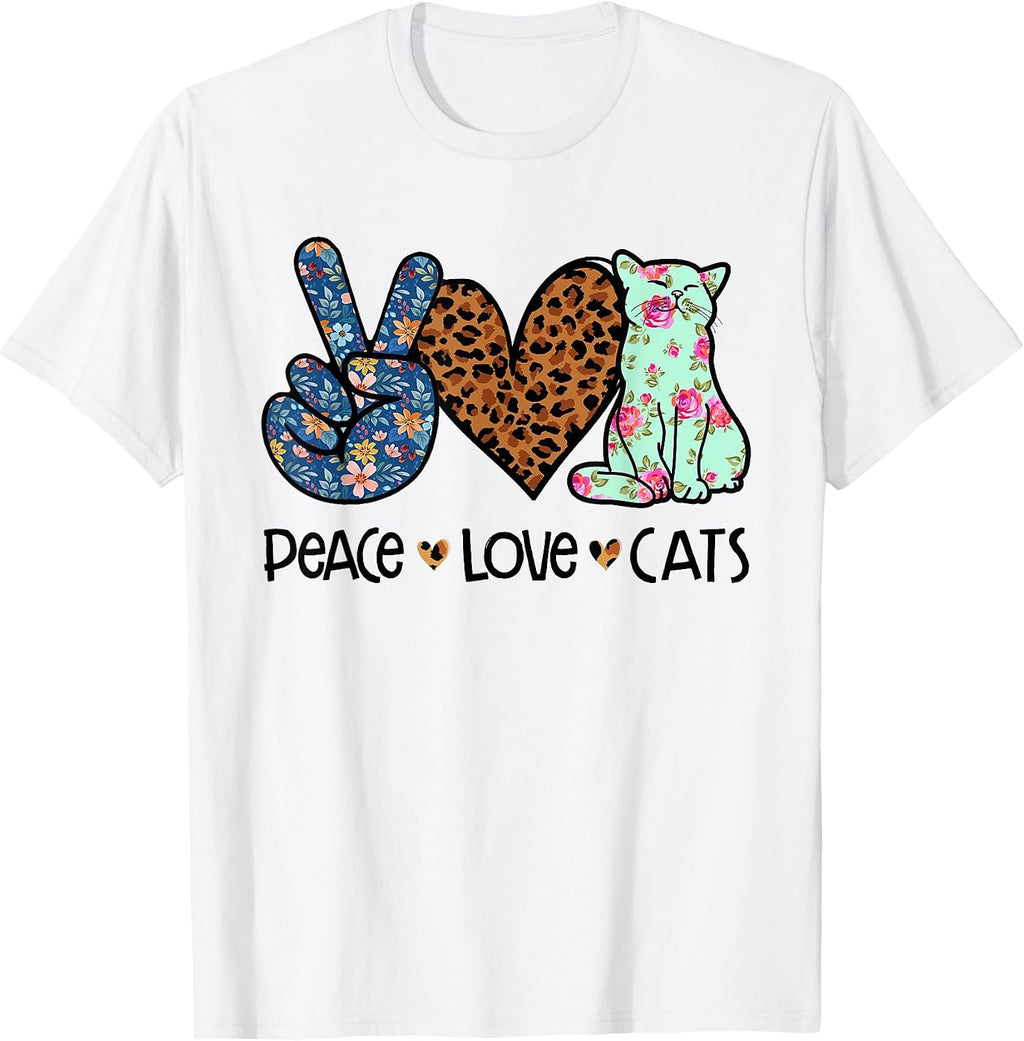 Peace Love Cats Kitty Cat lover T-Shirt for Men Women Girls Kids
