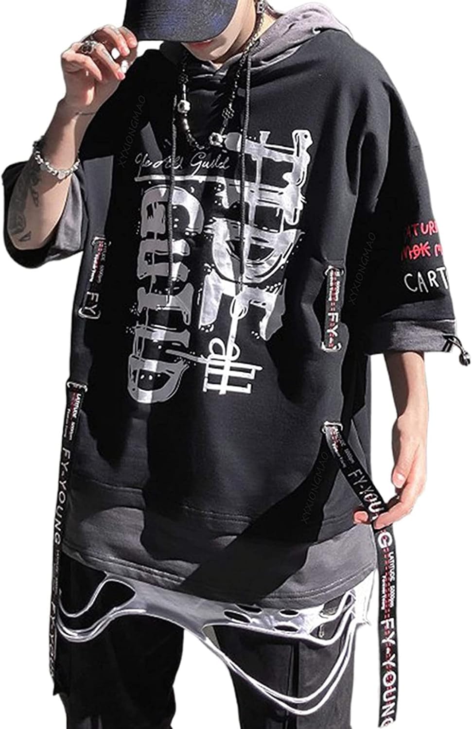 Techwear Shirt Japanese Streetwear Hip Hop Shirts Men Graphic T Alphabet Design Workwear Gothic Hoodie