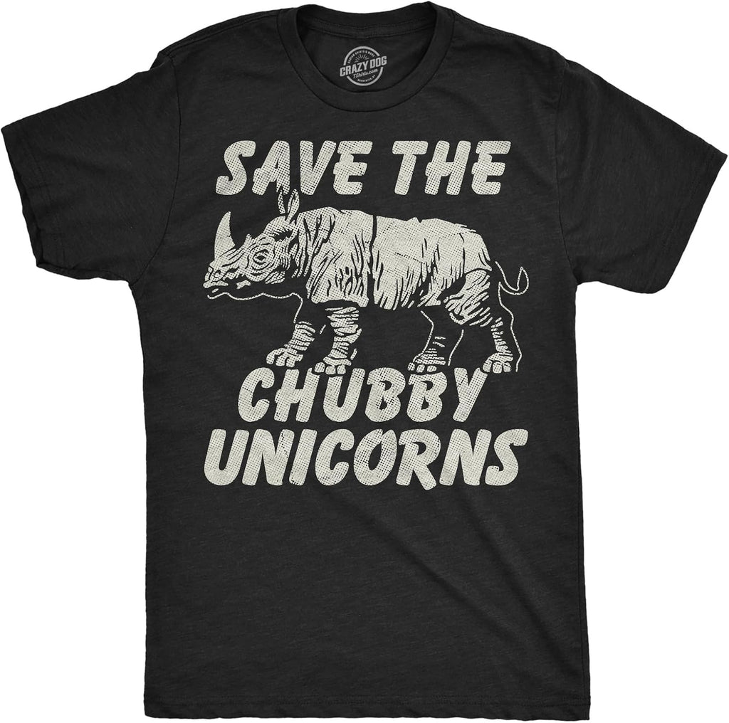 Mens Funny T Shirts Save The Chubby Unicorns Sarcastic Rhino Graphic Novelty Tee for Men