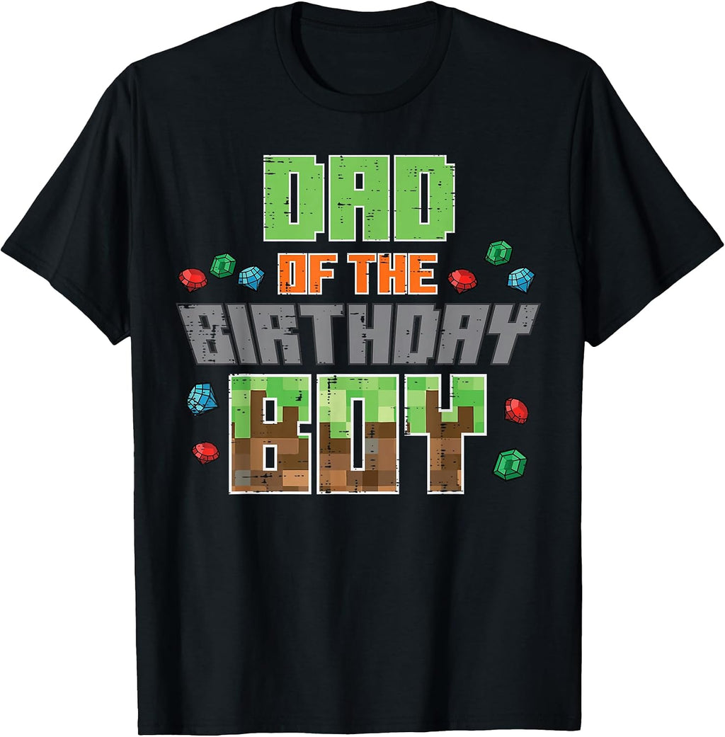 Dad of Birthday Boy Pixel Gaming Bday Party Men T-Shirt