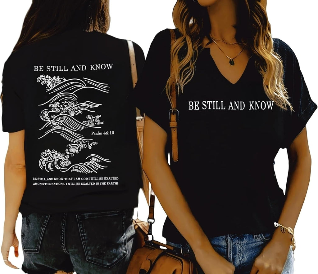 Women V Neck Christian Shirts Vintage Bible Verse Boho Floral Graphic Tees Christian Gifts for Her