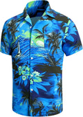 Men's Hawaiian Shirt Funky Blue Beach Printed Tropical Beach Shirt Casual Button Down Short Sleeve Floral Shirts Tops