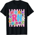 RN Registered Nurse Striped Floral Nursing Students Women T-Shirt
