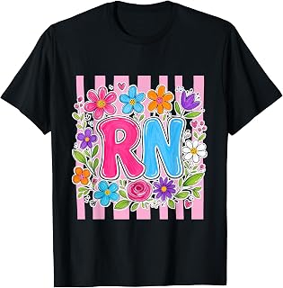 RN Registered Nurse Striped Floral Nursing Students Women T-Shirt