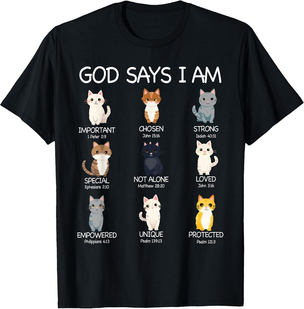 Funny Cat Girls Teens Kids God Says I Am Christian Cat Lover T-Shirt