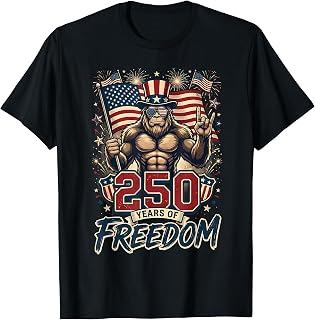 Bigfoot Patriotic 250 Years of Freedom American USA Flag T-Shirt
