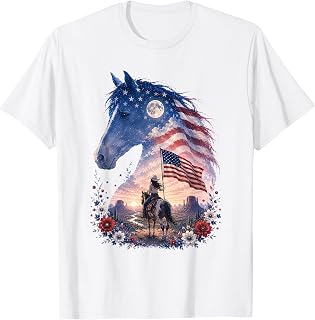 Patriotic Cowgirl American USA Flag Horse Western T-Shirt