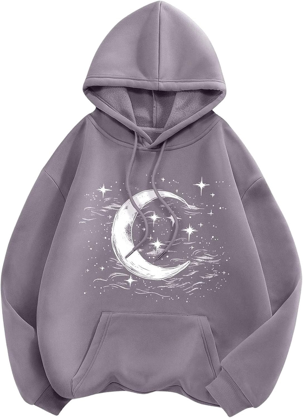 Women's Drop Shoulder Moon Star Print Graphic Drawstring Hoodie Sweatshirt Pullover