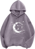 Women's Drop Shoulder Moon Star Print Graphic Drawstring Hoodie Sweatshirt Pullover