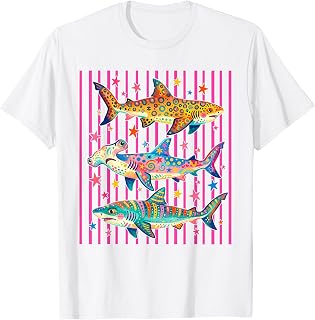 Aesthetic Pink Striped Shark Funny Beach Summer Ocean Animal T-Shirt