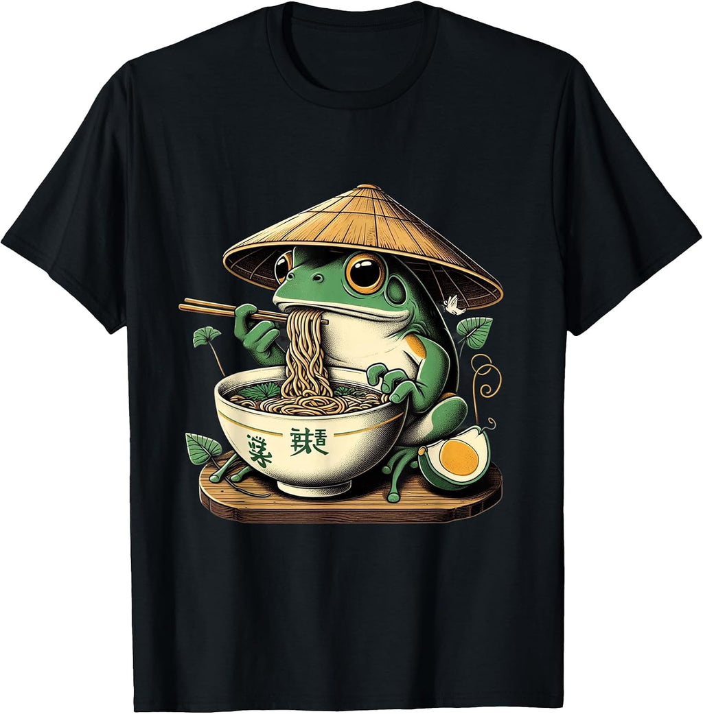 Frog Eating Ramen Kawaii Neko Japanese Noodles Anime Lovers T-Shirt