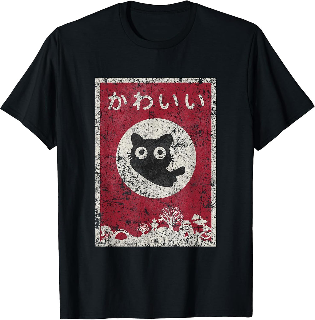 Kawaii cat Japanese Black Anime cat T-Shirt