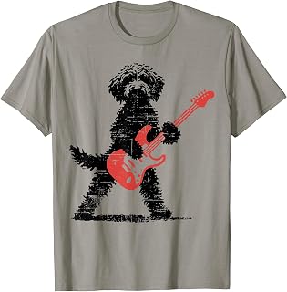 Vintage Goldendoodle Rock Playing Guitar Funny Dog Music T-Shirt