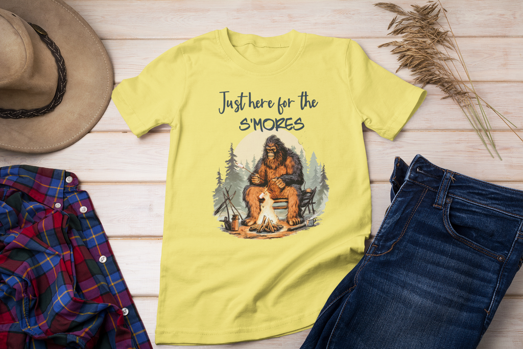 Bigfoot Roasting Marshmallows - Yellow T-Shirt