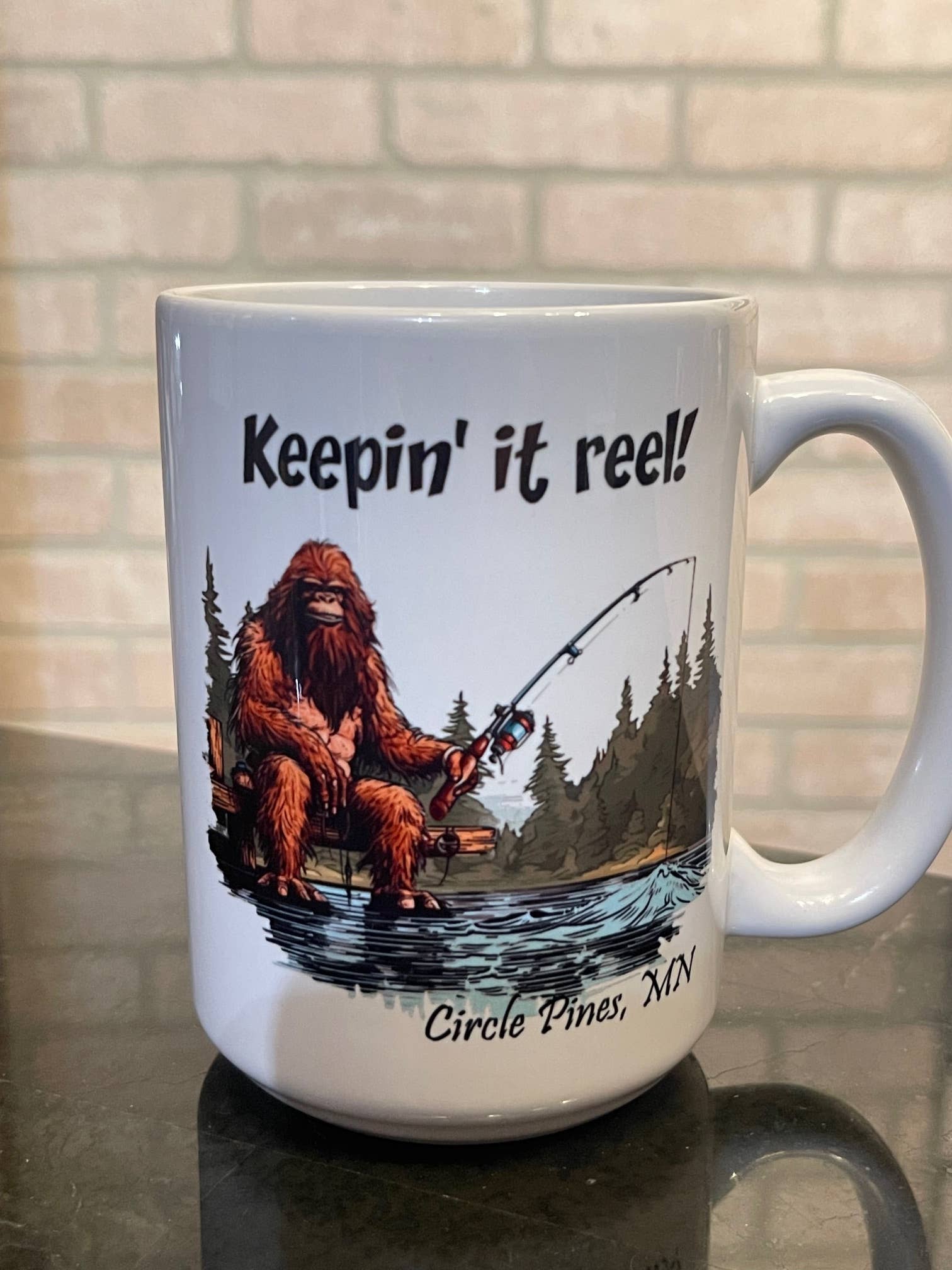 Bigfoot Fishing Mug 15oz Customized with Your Location