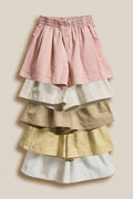 Cotton Twill Pleated Shorts with Button Front