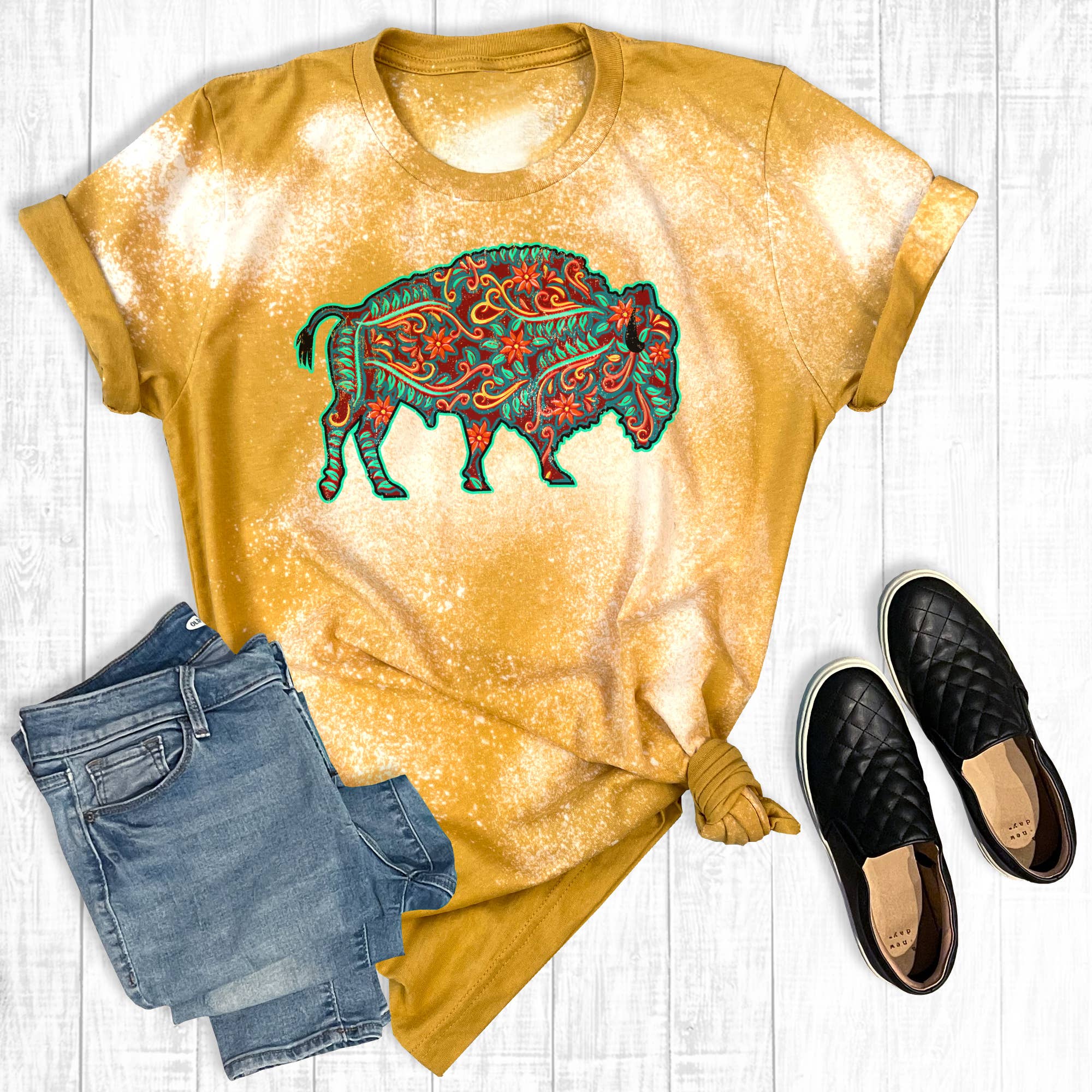 Distressed Floral Buffalo