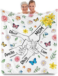 Personalized Throw Blanket with Kids Mom Name, Custom Blanket for Mom, Customized Mothers Day Birthday Gifts for Mother Birthday Family Anniversary