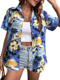 Hawaiian Shirts Women Hawaii Tshirt Cool Floral Tropic Print Graphic Tees Tops Button Up Summer Vacation Shirt